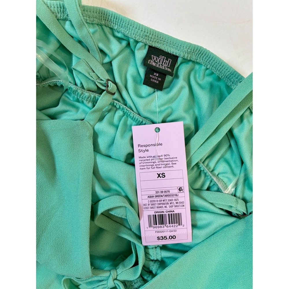Wild Fable Dress Aqua Green Hi-Lo Ruffle Hem Spaghetti Strap XS New with Tags‎ - Picture 2 of 9
